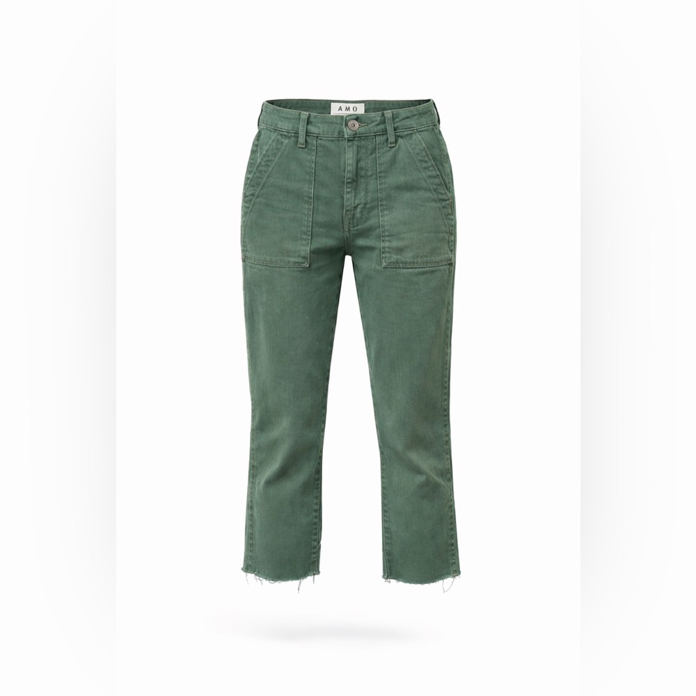 AMO Easy Army Trouser Crop Pants Green Utility High Rise 27‎
